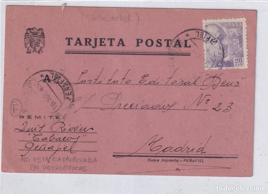 Sellos: Postal patriótica Aguila. Enviada desde Peñafiel. No está catalogada en patrióticas. 1943