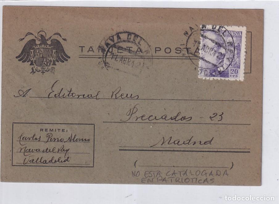 Sellos: Postal patriótica Aguila. Enviada desde Nava del Rey. No está catalogada en patrióticas. 1942