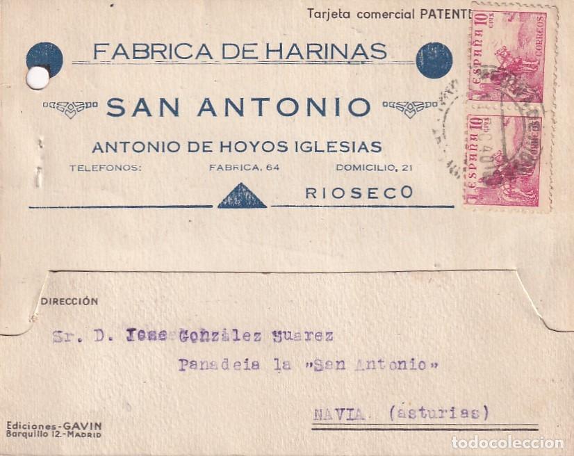 Sellos: Fábrica de Harinas San Antonio. Antonio de Hoyos Iglesias. Rioseco. Enviada a Navia Asturias