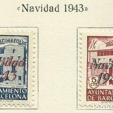 Sellos: ESPAÑA 1943 - AYUNTAMIENTO DE BARCELONA - NAVIDAD - EDIFIL 53/54* DE HB. Lote 402484949