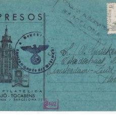 Sellos: 1942-43 CARTA TARJETA IMPRESOS BARCELONA A HOLANDA OCUPADA II GUERRA MUNDIAL. CENSURA NAZI