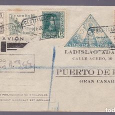 Sellos: F31-40-CERTIFICADO CASTROURDIALES -PUERTO DE LA LUZ 1938. RARO FRANQUEO HUÉRFANOS