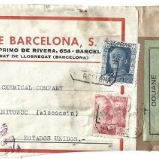 Sellos: 1948 CARTA SOBRE MUESTRAS BARCELONA A ESTADOS UNIDOS. ALTO FRANQUEO 6,75PTS. ADUANAS