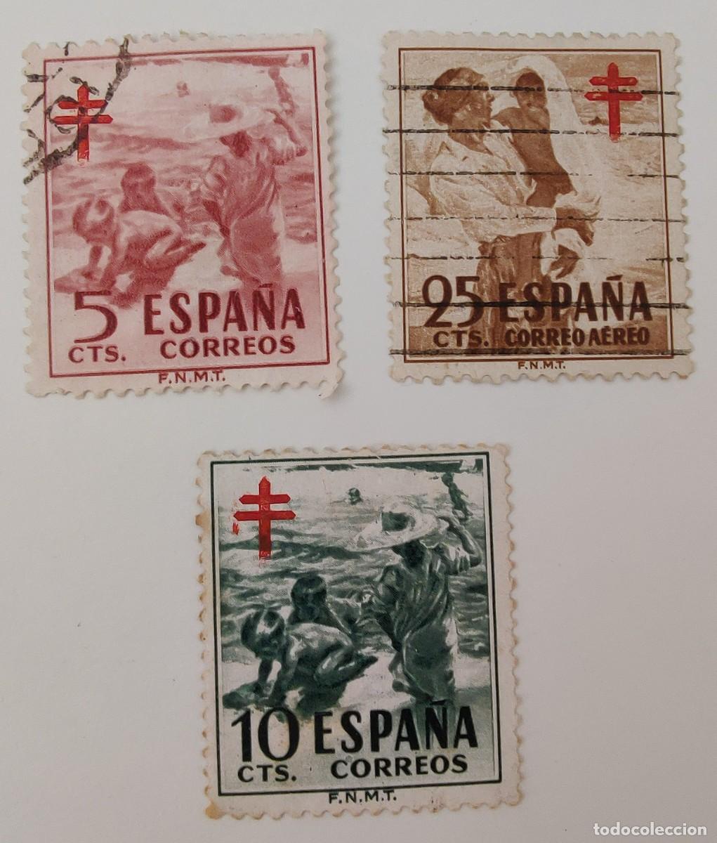 Sellos: 3 Sellos. España. Pro Tuberculosos y cruz de Lorena. Colección completa. Año 1951.
