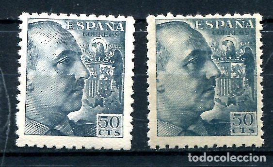 Sellos: Edifil 927 y 927 pd. 2 sellos 50 cts Franco dentado grueso. Variedad. Ver descripci&oacute;n