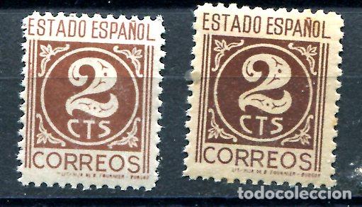 Sellos: Edifil 815. 2 cts cifras, a&ntilde;o 1937. Nuevos sin fijasellos. Dos sellos colores diferentes.