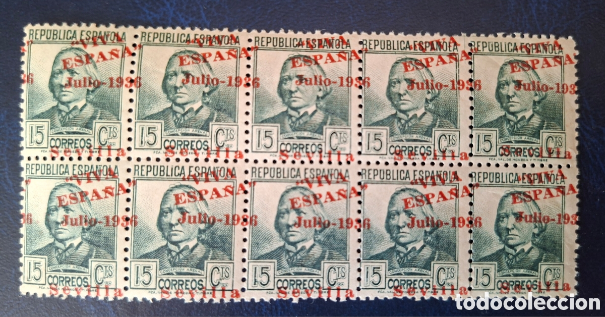 Timbres: Emisiones patrioticas Sevilla bloque de 10 variedad sobrecarga desplazada Nuevos **