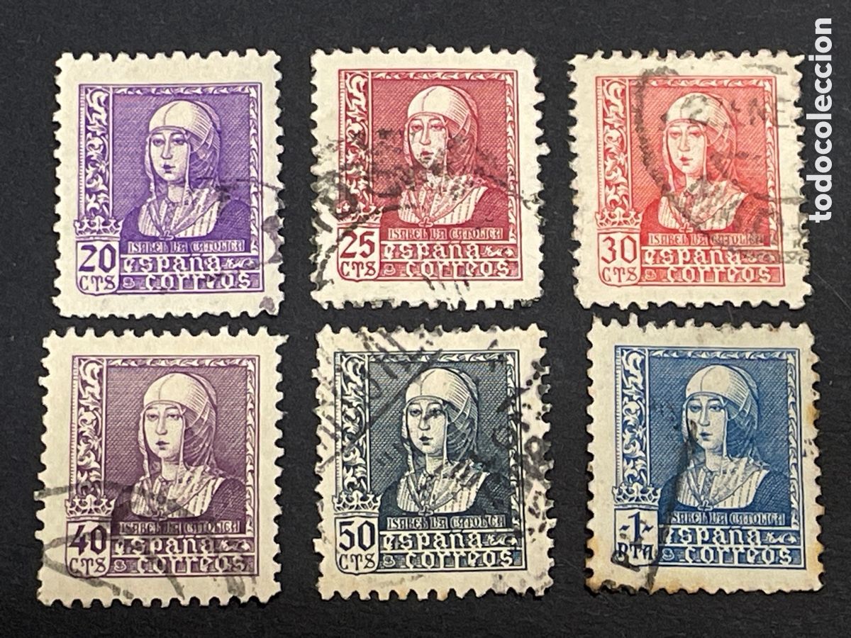Sellos: Edifil 855 860 Isabel la Cat&oacute;lica, usados