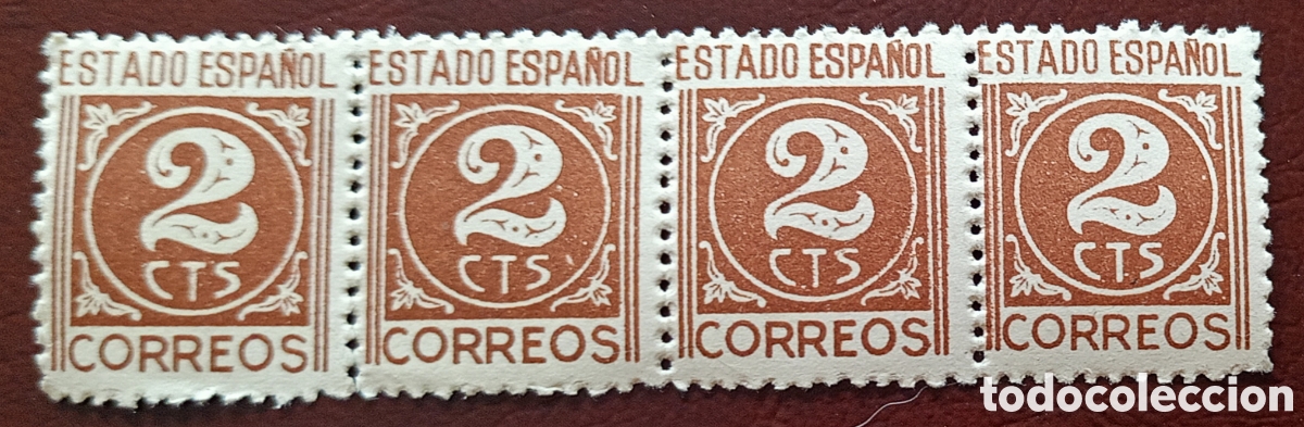 Sellos: Espa&ntilde;a 1940 - Cifras y Cid - Edifil 915, 2 c. cast. rojizo - Nuevo sin fijasellos - Tira de cuatro