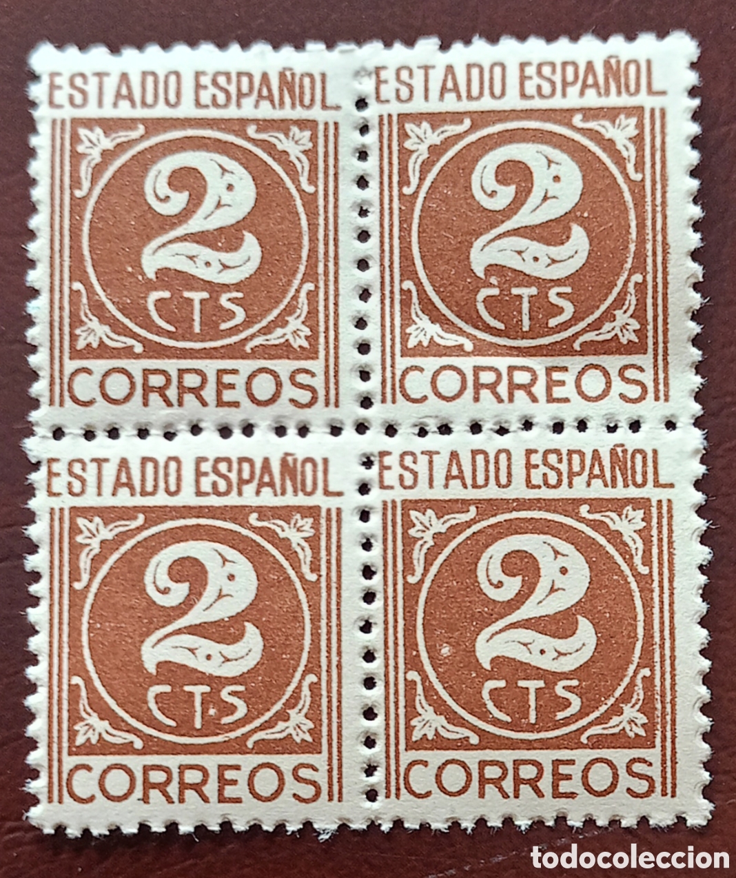 Sellos: Espa&ntilde;a 1940 - Cifras y Cid - Edifil 915, 2 c. cast. rojizo - Nuevo sin fijasellos - Bloque de cuatro