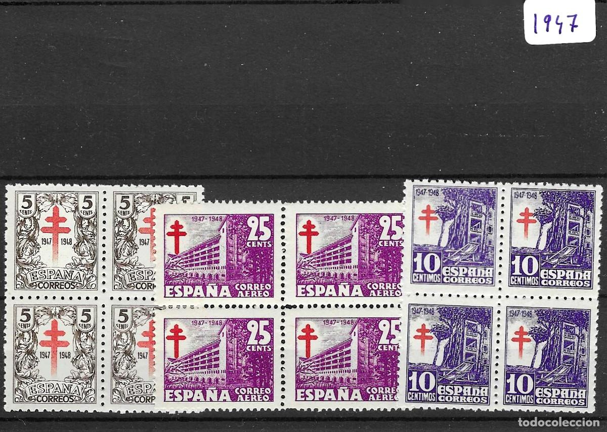 Sellos: Sellos de Espa&ntilde;a A&ntilde;o 1947 Pro Tuberculosos Sellos nuevos** en bloque de 4 N&ordm; Edifil 1017/19