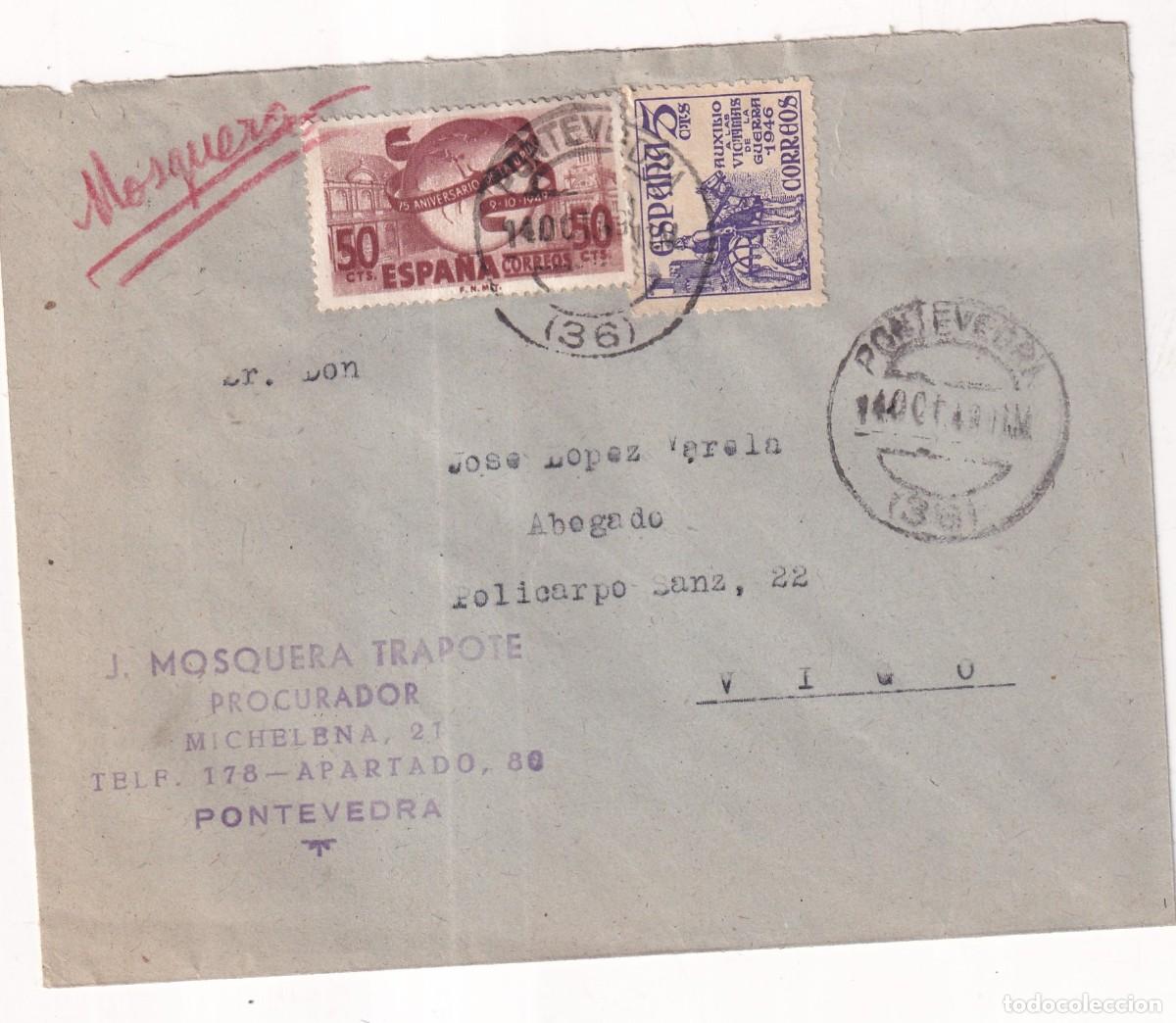 Sellos: Sobre J Mosquera Trapote. Procurador. Pontevedra.