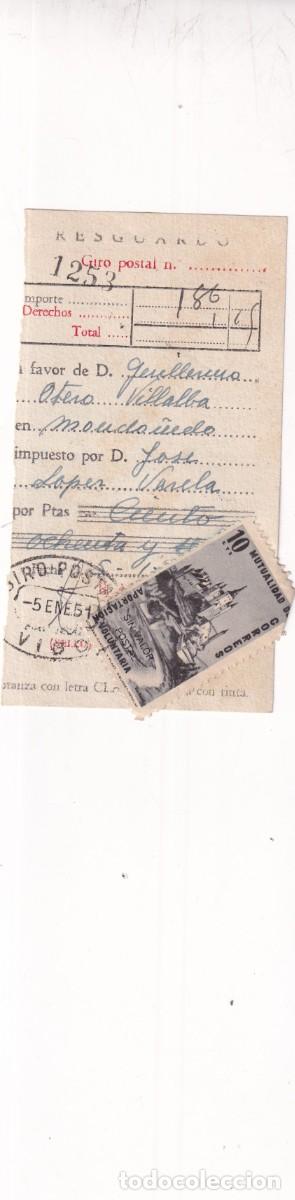 Sellos: Resguardo giro postal sello mutualidad aportaci&oacute;n voluntaria.