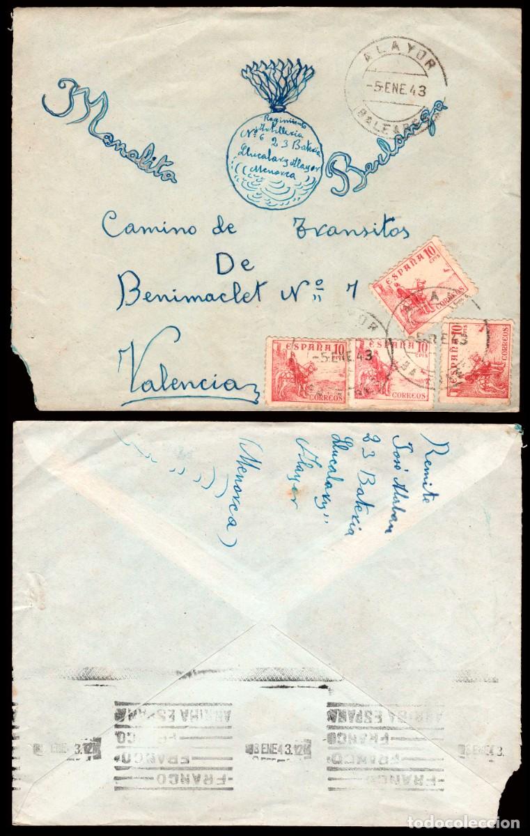 Sellos: Baleares - Edi o 917(4) - Sobre Mat &rdquo;Alayor 5/1/43&rdquo; a Valencia