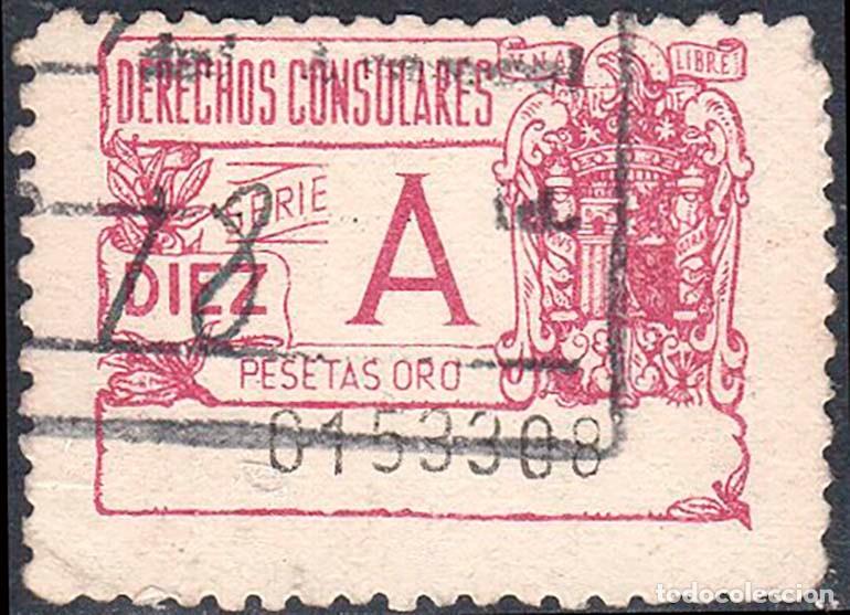 Sellos: Espa&ntilde;a - Fiscales - Derechos Consulares - Alemany o 83 - 1937 - 10 Ptas.