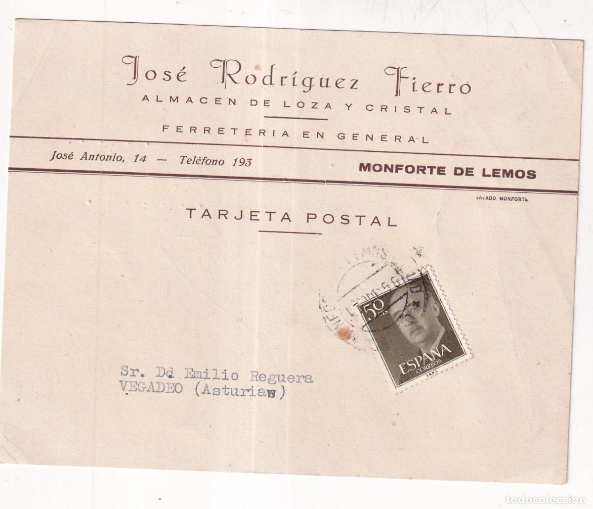 Sellos: Jos&eacute; Rodriguez Fierro Almac&eacute;n de loza y cristal. Ferreter&iacute;a. Monforte de Lemos. Lugo Firma