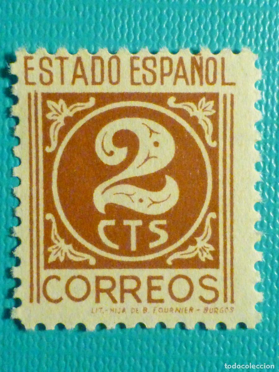 Sellos: Sello Edifil 815 - Estado Espa&ntilde;ol, A&ntilde;o 1937 - Cifras - 2 C&eacute;ntimos Casta&ntilde;o - Con goma