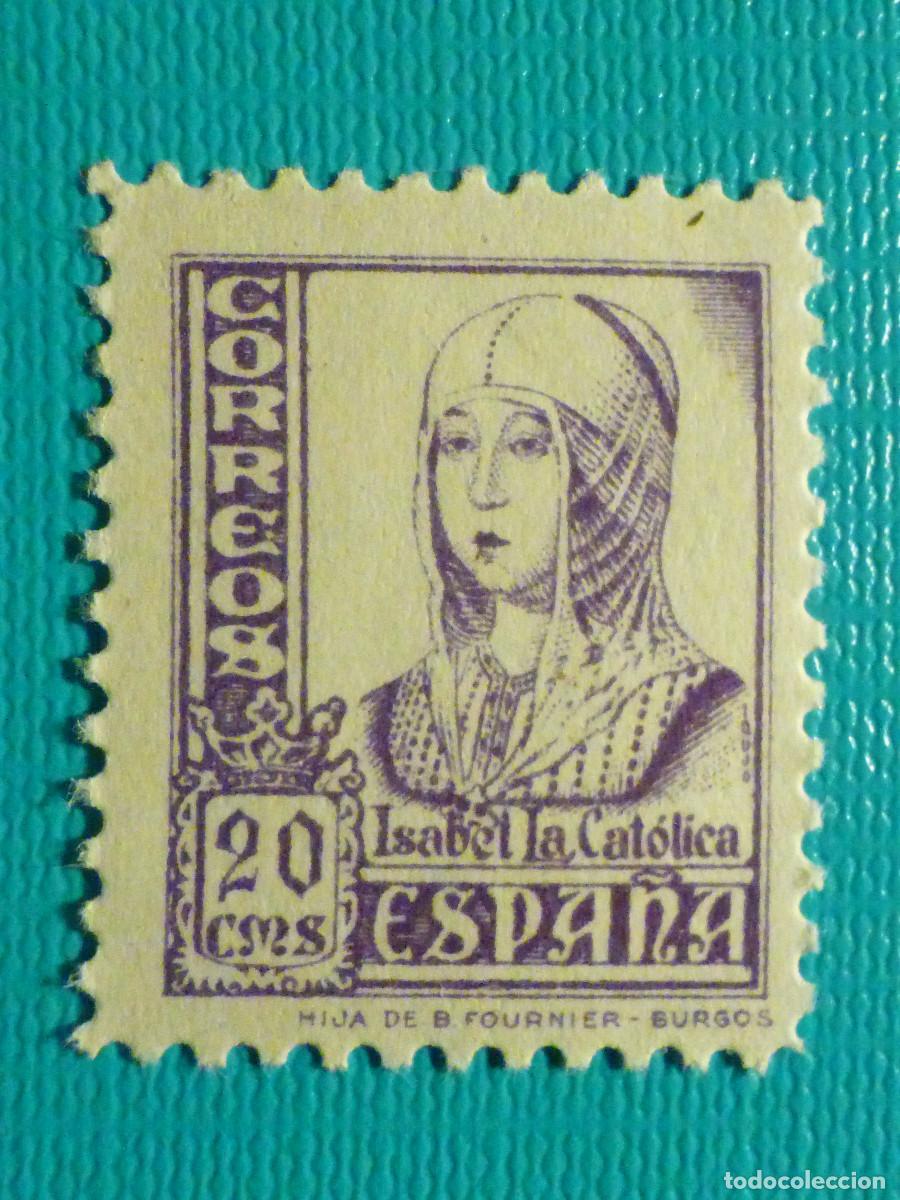 Sellos: Sello Edifil 821 - Estado Espa&ntilde;ol, Isabel Cat&oacute;lica, A&ntilde;o 1937, 20 C&eacute;ntimos, Cts. - Violeta, Con goma