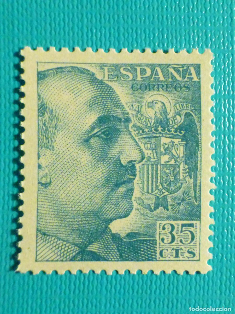 Sellos: Sello - Edifil 1050 - General Franco, A&ntilde;o 1951 - 35 C&eacute;ntimos - Cts. - Azul Turquesa -