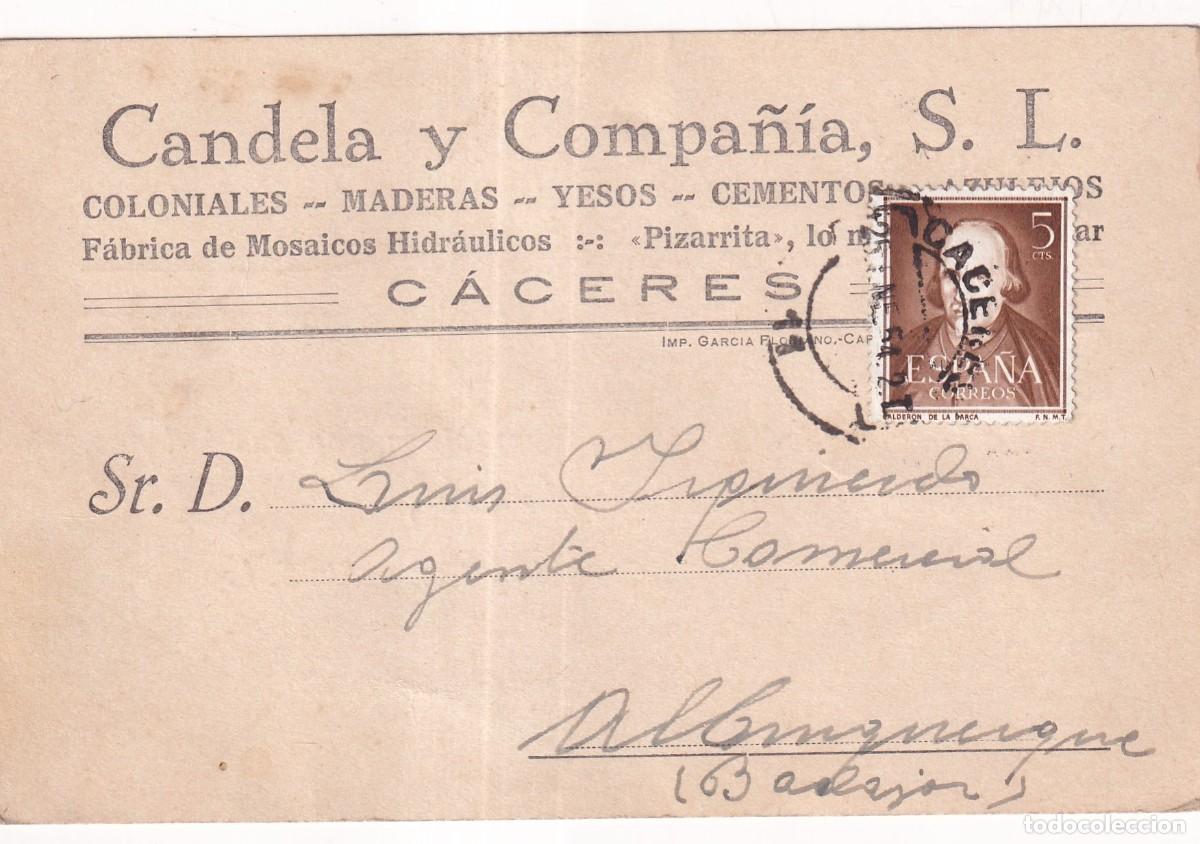 Sellos: Candela y compa&ntilde;&iacute;a S. L. C&aacute;ceres Coloniales, maderas, yesos, cementos