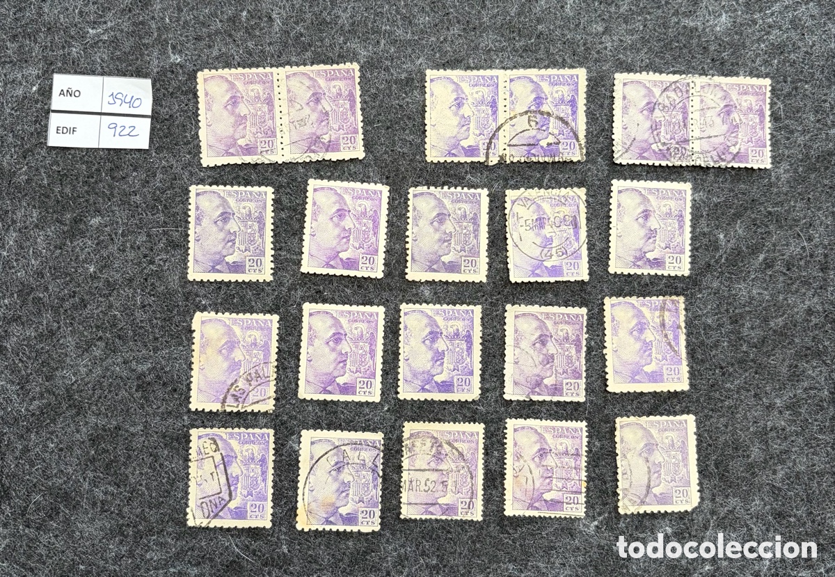 Sellos: Lote sellos Espa&ntilde;a 1940 Edifil 922 Franco 20c usados y nuevos