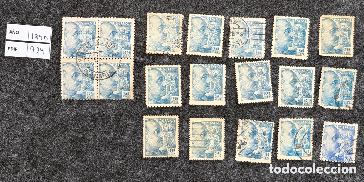 Sellos: Lote sellos Espa&ntilde;a 1940 Edifil 924 Franco 30c usados +20 uds