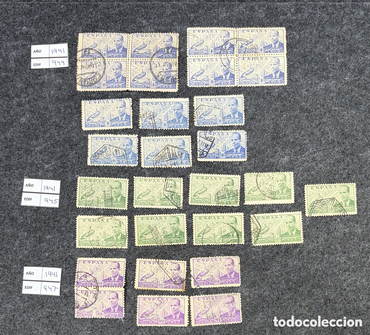 Sellos: Lote sellos Espa&ntilde;a 1941 Juan de la Cierva Edifil 944 945 947 A&eacute;reos