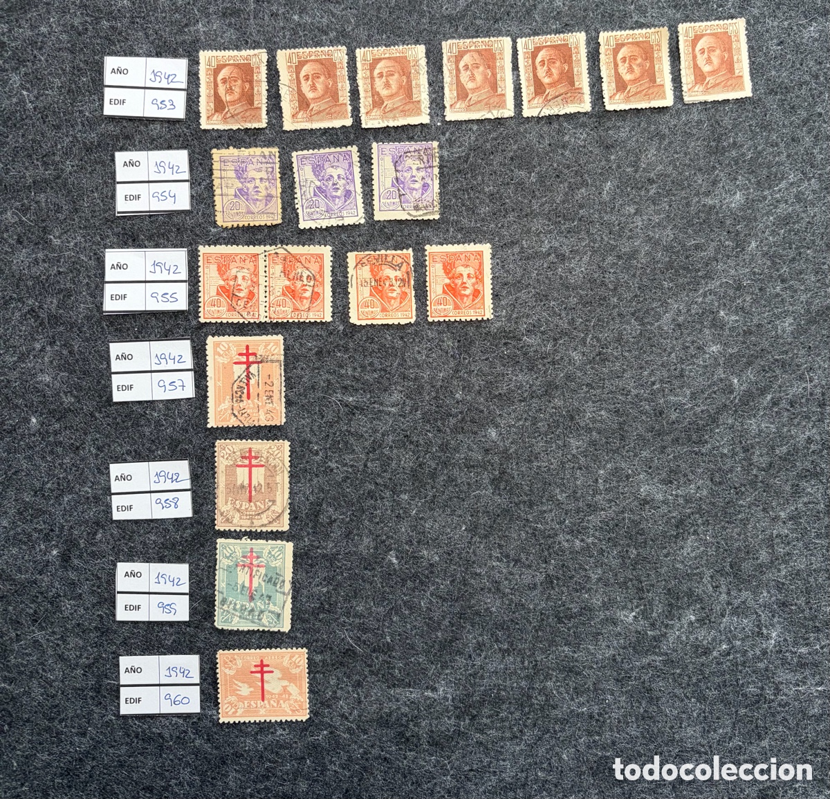 Sellos: Lote sellos Espa&ntilde;a 1942 Edifil 953-960 Franco Cruzada usados