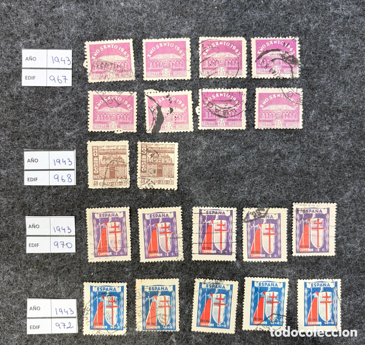 Sellos: Lote sellos Espa&ntilde;a 1943 A&ntilde;o Santo + Pro Tuberculosos Edifil 967 968 970 972