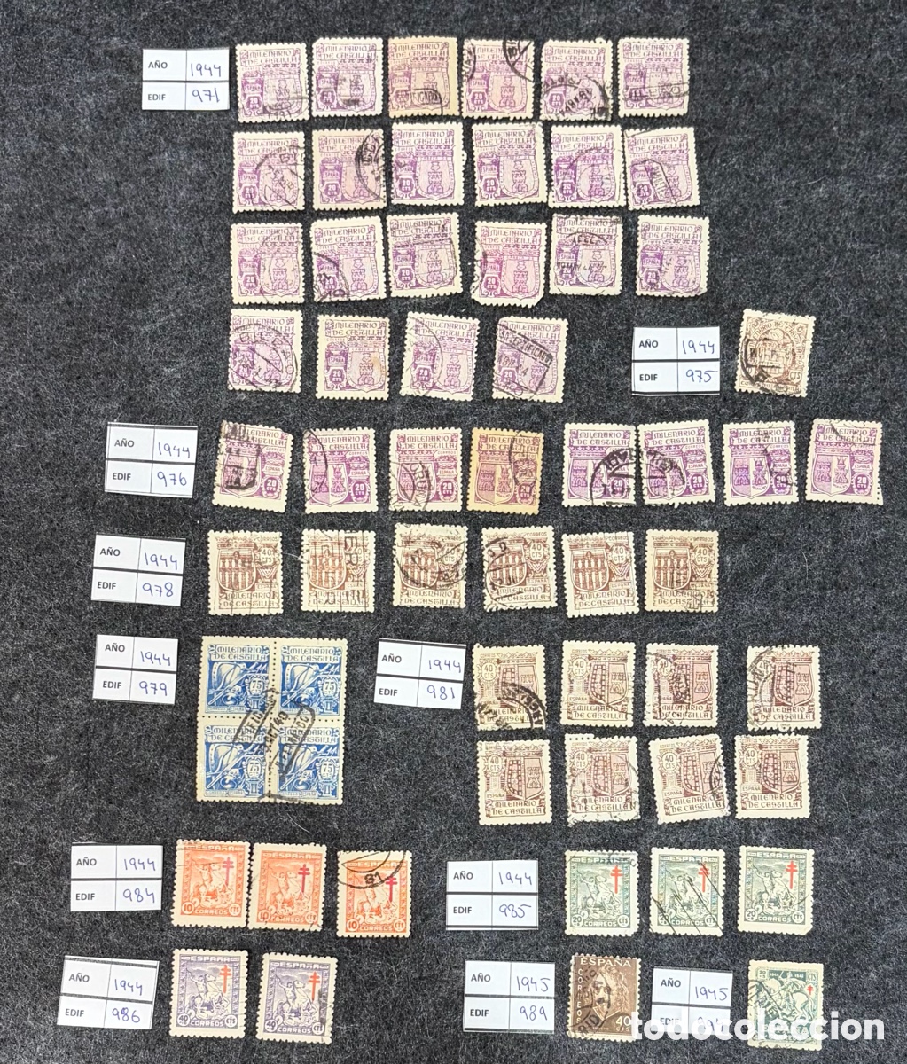 Sellos: Gran lote sellos Espa&ntilde;a 1944-1945 Milenario Castilla + Pro Tuberculosos Edifil