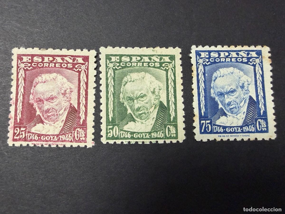 Sellos: ESPA&Ntilde;A, 1946. EDIFIL 1005/7. II CENT. NACIMIENTO DE GOYA. NUEVOS. CON FIJASELLOS