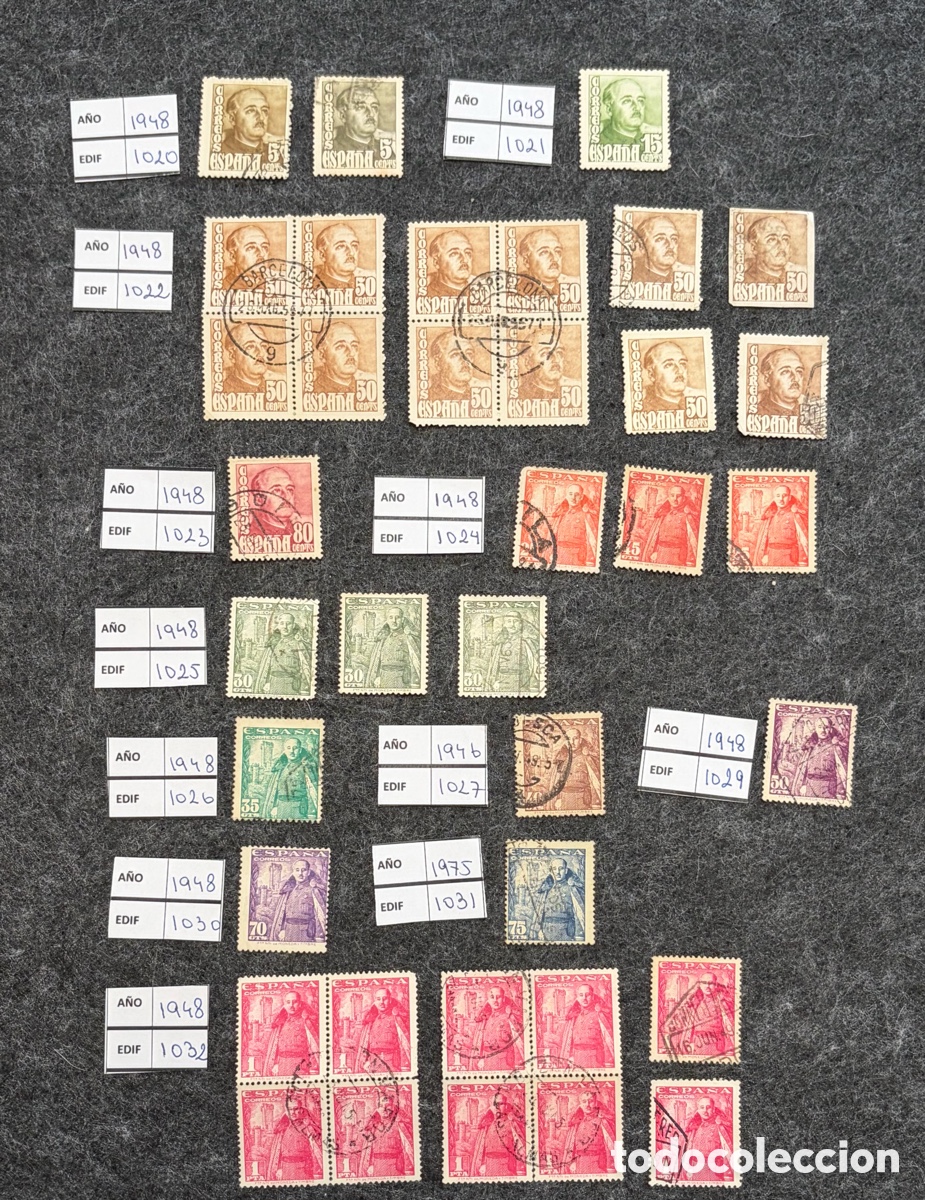 Briefmarken: &ldquo;Espa&ntilde;a 1948 &ndash; Edifil 1020/1032 &ndash; Lote sellos usados Franco valores altos y bloques&rdquo;