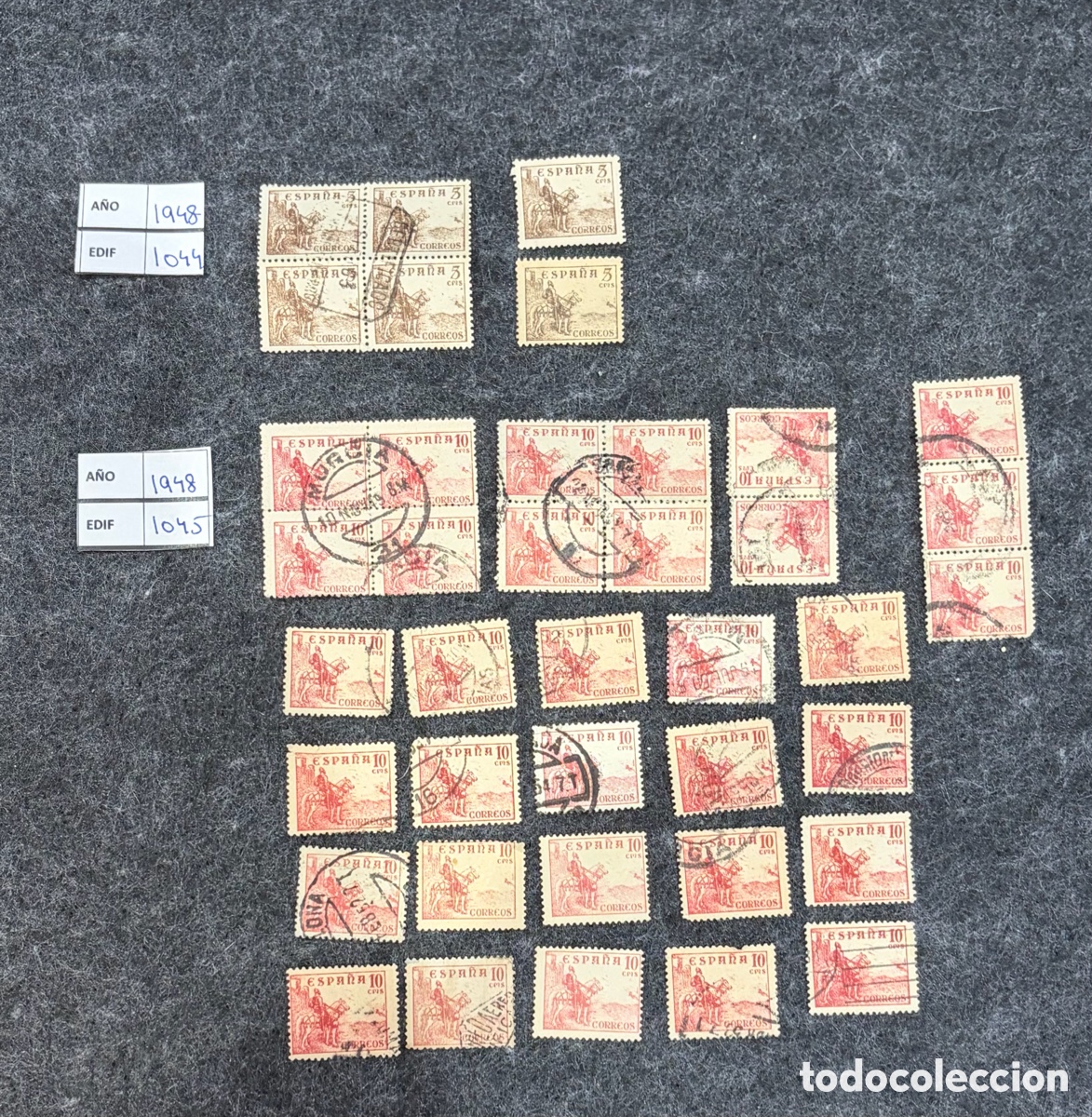 Sellos: Lote sellos Espa&ntilde;a 1948 Edifil 1044-1045 El Cid Campeador bloques y usados