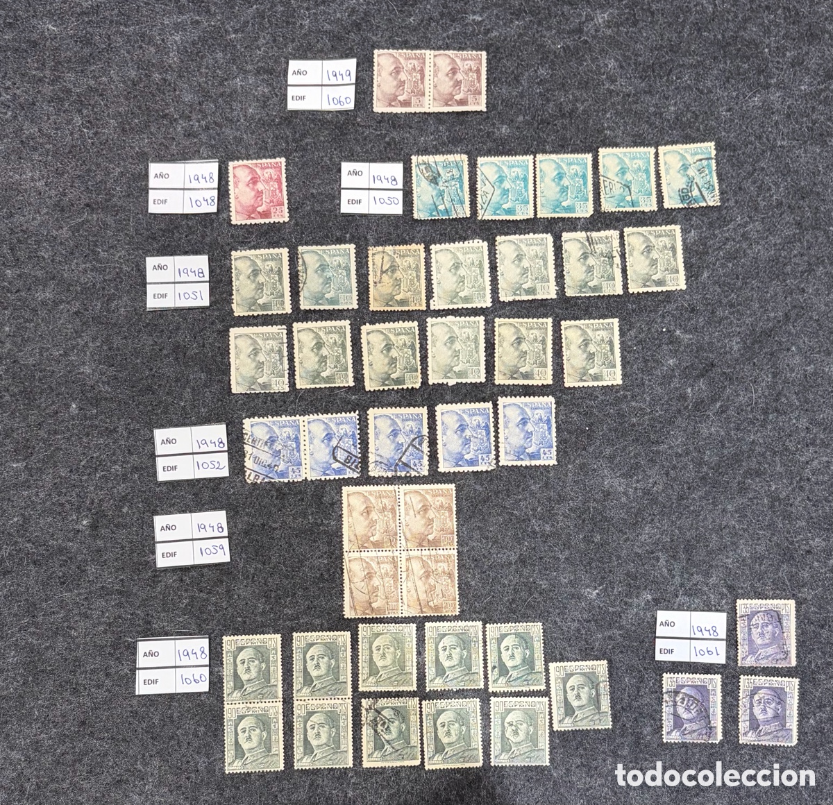 Sellos: Lote sellos Espa&ntilde;a 1948-1949 Edifil 1048-1063 Franco bloque y pareja nueva