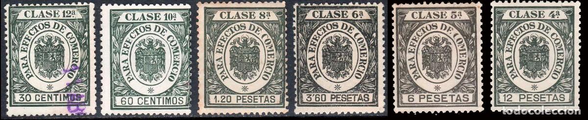 Sellos: Espa&ntilde;a - Fiscales -Timbres Efectos Comercio - Alemany */o 192+194+196+198+199+200 - 1945/53