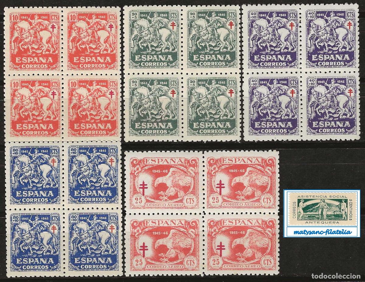 Sellos: ESPA&Ntilde;A 1945. EDIFIL 993/997. SERIE COMPLETA EN BLOQUE DE 4 &rdquo;PRO TUBERCULOSOS&rdquo;. MNH***