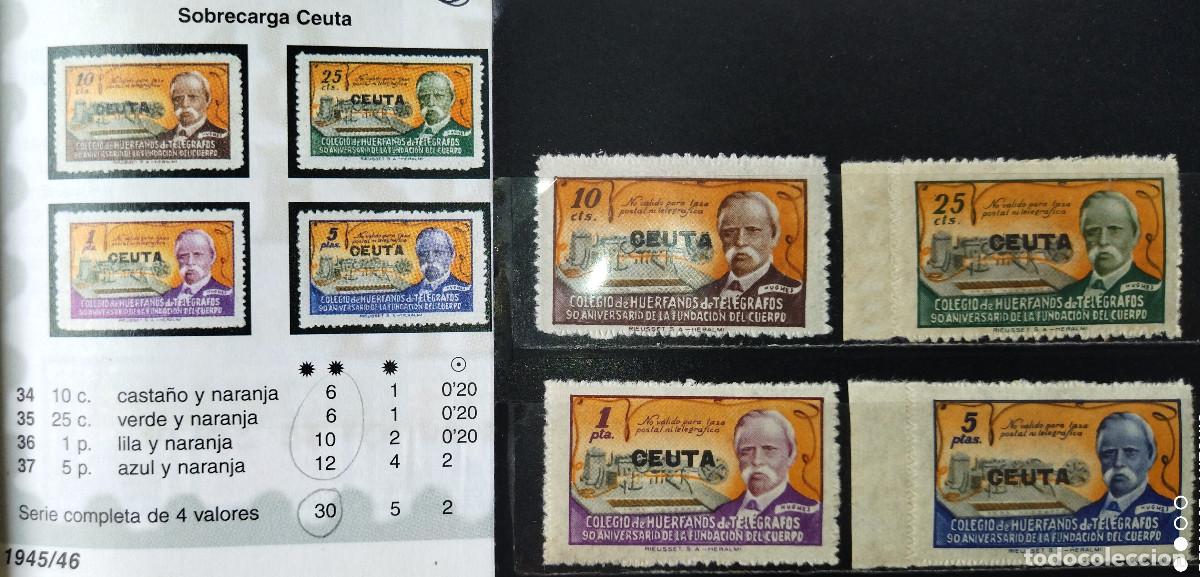 Sellos: 5935- SERIE COMPLETA SELLOS SOBRECARGA CEUTA 30,00&euro; BENEFICENCIA HU&Eacute;RFANOS TEL&Eacute;GRAFOS 1945 N&ordm; 34/3