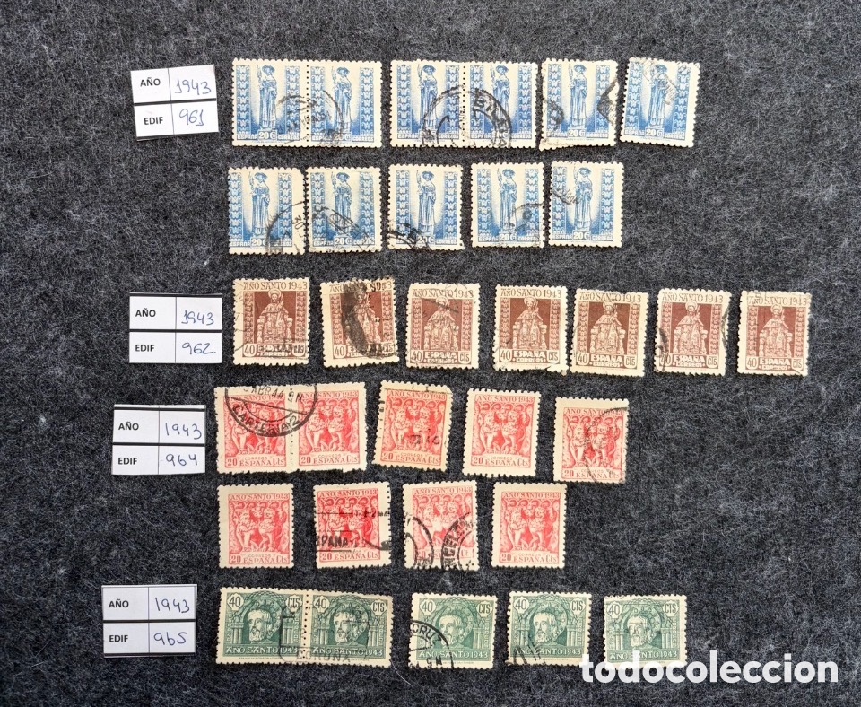 Timbres: Lote sellos Espa&ntilde;a 1943 Edifil 961-965 A&ntilde;o Santo usados + parejas