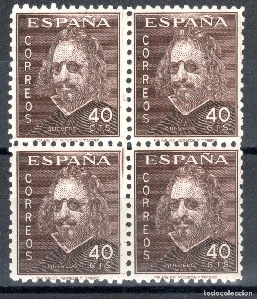 Sellos: EDIFIL 989 III CENTENARIO DE LA MUERTE DE QUEVEDO 1945 (BLOQUE DE 4). MNH ** (SALIDA: 0,01 &euro;).