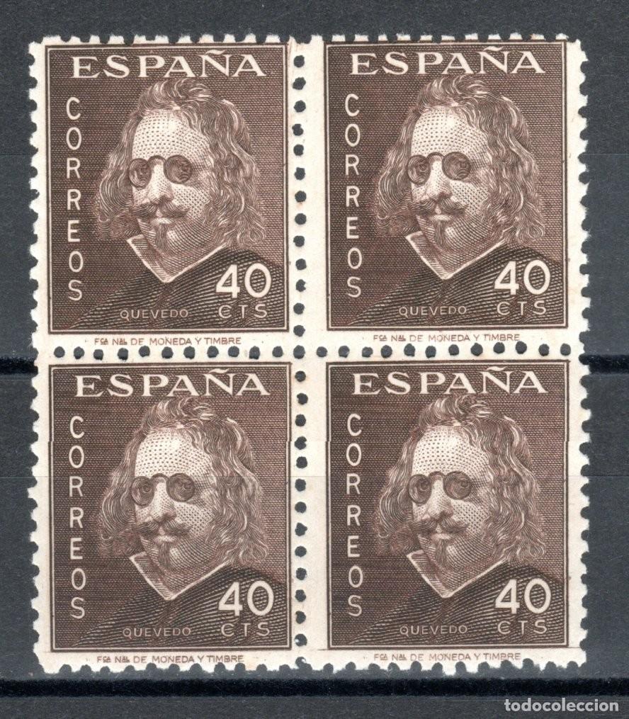 Sellos: EDIFIL 989 III CENTENARIO DE LA MUERTE DE QUEVEDO 1945 (BLOQUE DE 4). MNH ** (SALIDA: 0,01 &euro;).