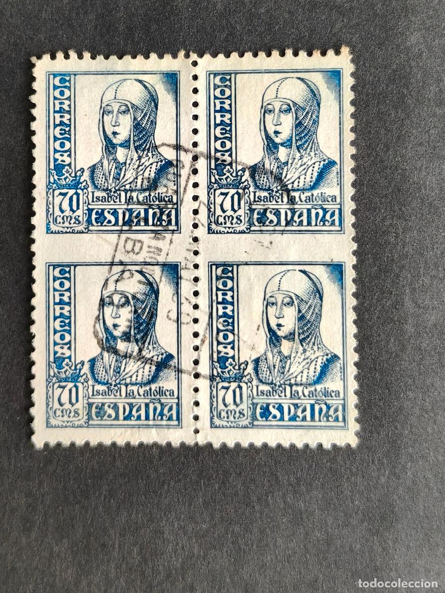 Sellos: Espa&ntilde;a 4 Sellos ISABEL CATOLICA 70 CTS edifil 827 sellos USADOS VARIEDADES SIN DENTAR MUY ESCASO