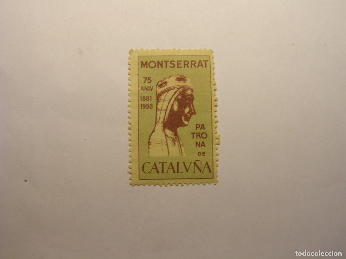 Sellos: Vi&ntilde;eta templo 75 aniversario patrona Catalunya, Montserrat, a&ntilde;o 1956.
