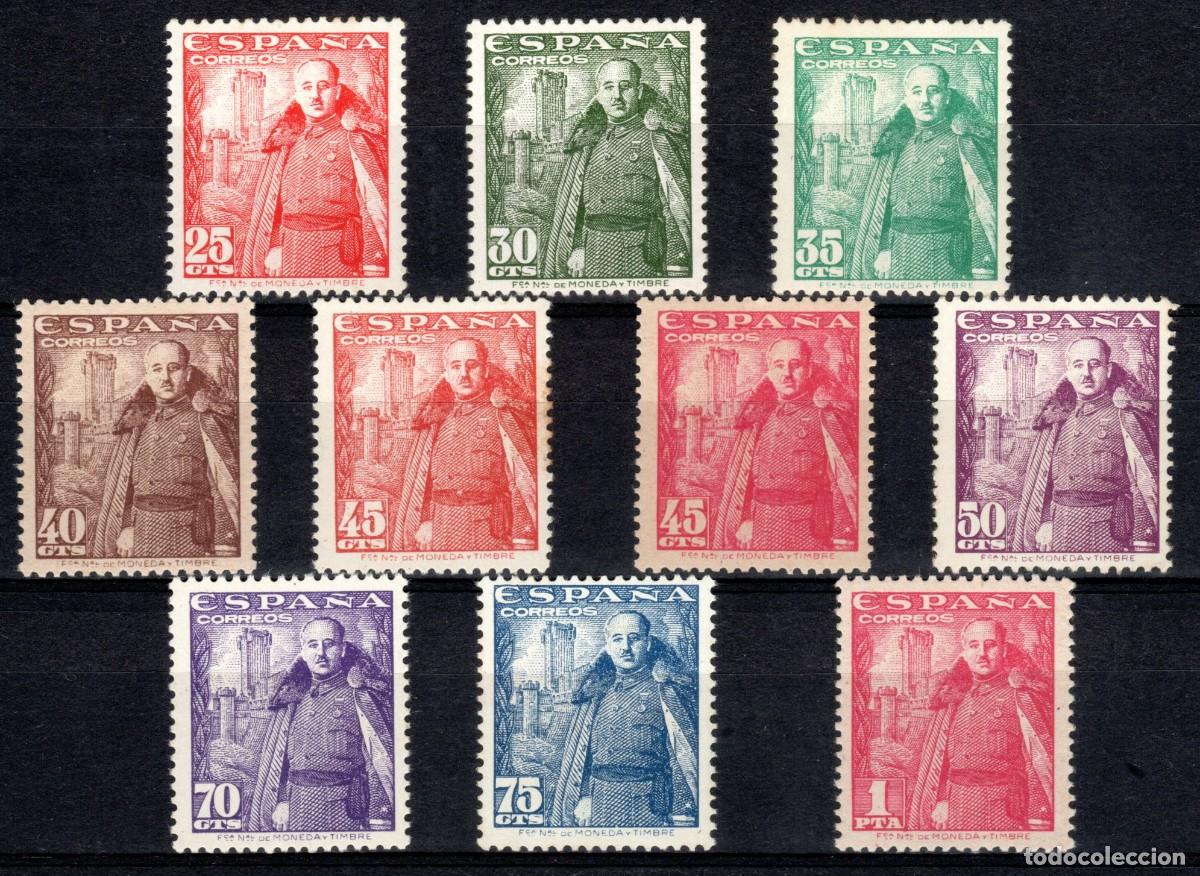 Sellos: EDIFIL 1024-1032 GENERAL FRANCO Y CASTILLO DE LA MOTA 1948 (S. COMPLETA). VALOR CAT&Aacute;LOGO: 30 &euro;. MLH.