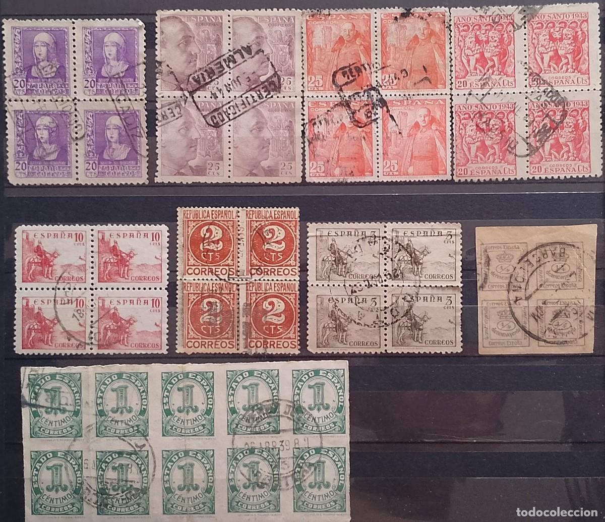 Sellos: LOTE DE 52 SELLOS DE ESPA&Ntilde;A EN 10 BLOQUE CIRCULADOS