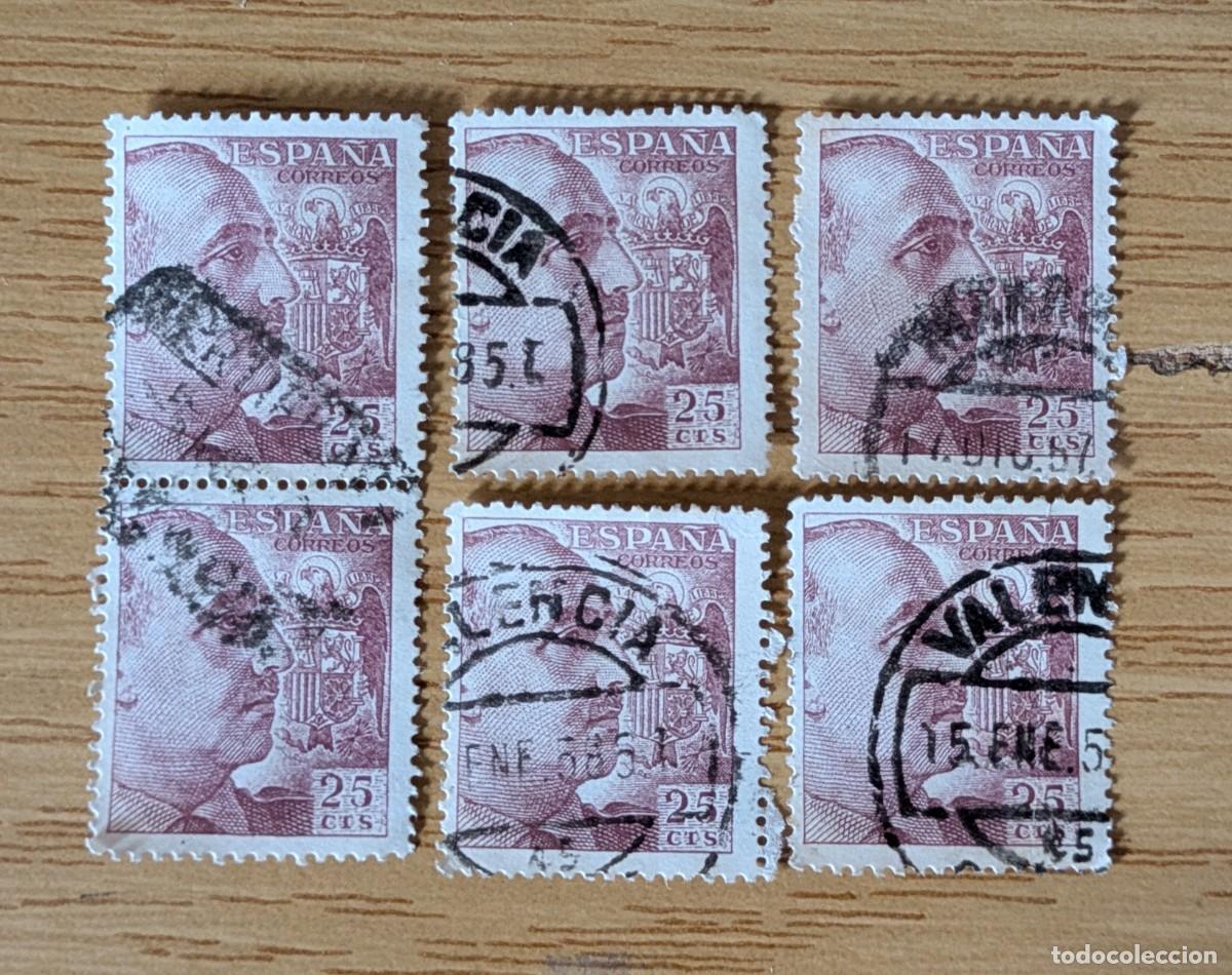 Sellos: Lote 6 Sellos del General Franco de 25 cts