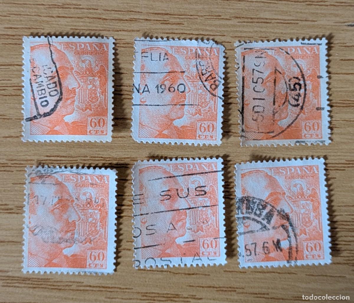 Sellos: Lote 6 Sellos del General Franco de 60 cts