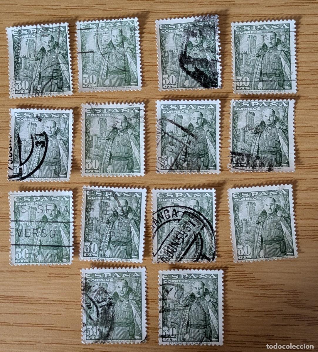 Sellos: Lote 14 sellos del General Franco 30 cts