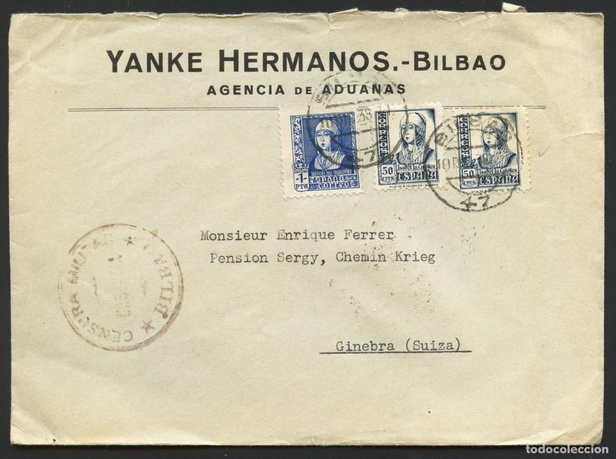 Sellos: GUERRA CIVIL, SOBRE, CORREO A&Eacute;REO, CIRCULADO ESPA&Ntilde;A A SUIZA, 1938, EDIFIL: 825, 860