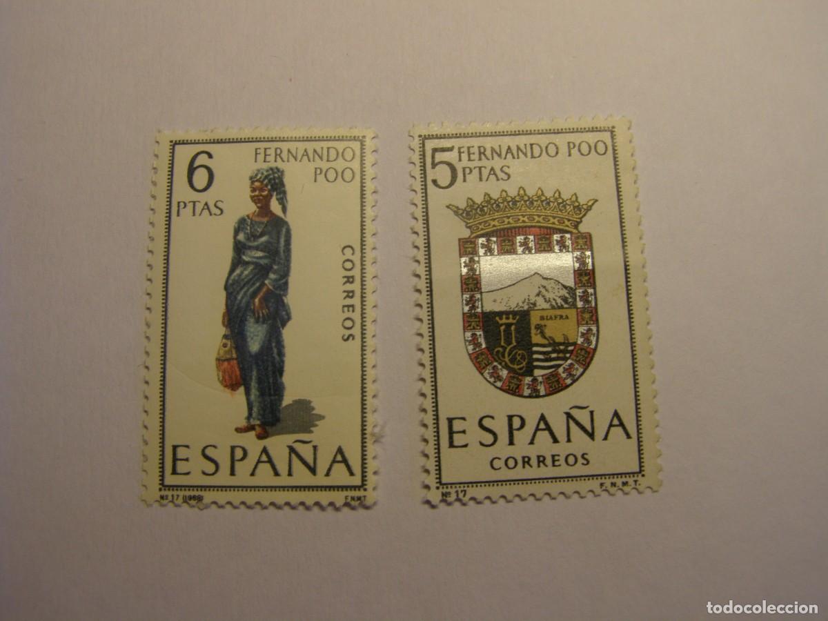 Sellos: Sellos Espa&ntilde;a, escudo y traje regional, nuevos. Fernando Poo.