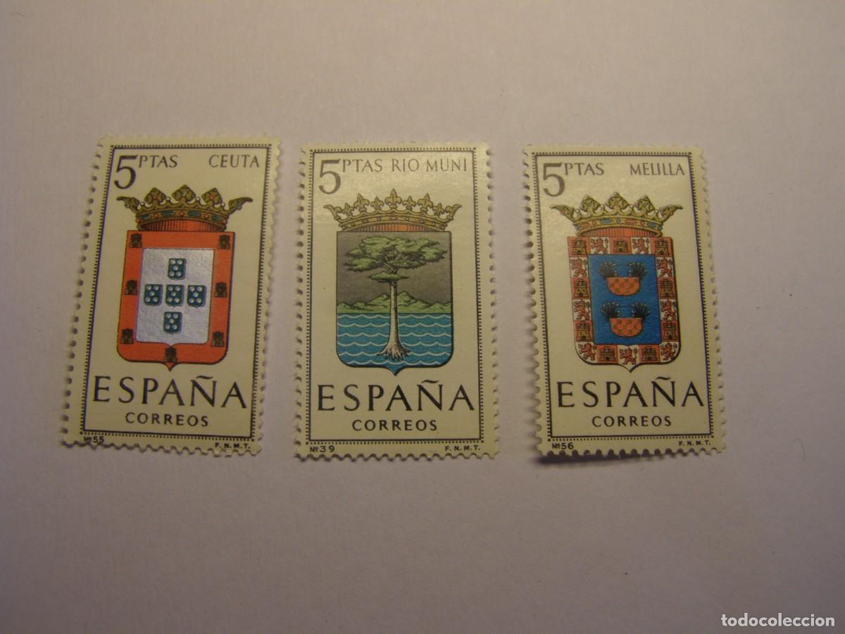Sellos: Sellos Espa&ntilde;a, escudos Ceuta, Rio Muni, y Melilla.